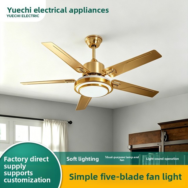 Cross-border Powerful Airflow Inverter-equipped 5 Blades Ceiling Fan Chandelier Light Minimalist Design for Bedrooms Living