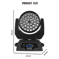 Lampu Panggung Moving Head LED Zoom Wash Cabeza Wash 36X18W RGBWAUV, Kontrol DMX512, Zoom 8-60, CRI 80, Pan/Tilt 540/630 untuk DJ Disko
