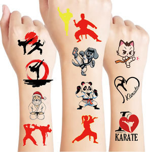 Autocollants de <span class=keywords><strong>tatouage</strong></span> temporaire colorés et écologiques imperméables 2026 Karaté Taekwondo TKD Designs – 10 feuilles pour fêtes et art corporel - Product Image 1