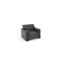Fauteuil de bureau individuel Cleveland, canapé de réception moderne, accoudoir en placage de noyer, fauteuil de visiteur en cuir véritable et microfibre