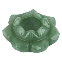 Suporte de bolas em forma de flor de lótus, 2 ", verde, esculpido, pedra preciosa, suporte de vela