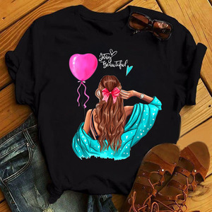 T-shirt da Donna <span class=keywords><strong>Bianca</strong></span> con Stampa Girocollo a Manica Corta, T-shirt da Ragazza Casual con Motivo Stampato Economica Larga di Tendenza Street - Product Image 2