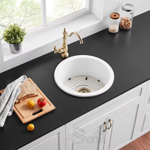 FFC <span class=keywords><strong>18</strong></span> Inch Màu Trắng Đen Vòng Lưu Vực Thanh Duy Nhất Căn Hộ Gốm Mini Vòng Bồn Rửa Fireclay Undermount Bồn Rửa Nhà Bếp - Product Image 1
