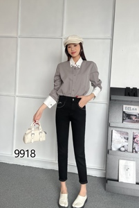 <span class=keywords><strong>Jean</strong></span> en denim extensible noir <span class=keywords><strong>taille</strong></span> haute pour <span class=keywords><strong>femme</strong></span>, coupe courte, anti-plis, style streetwear décontracté, pour silhouettes généreuses, avec logo personnalisable - Product Image 4