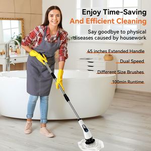 Telescopic Household 7In1 45Inch Pool Kitchen Toilet Floor Clean <b>Electric</b> Spin <b>Scrubber</b> Set Multifunction Power Cleaning Brushes - Product Image 2