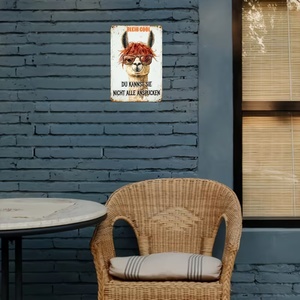 Vintage-Lama mit Sonnenbrille Metall-Blechschild, Deutsches Lustiges Zitat „<span class=keywords><strong>Bleib</strong></span> Cool“ Distressed Wandplakette Bauernhaus-Heimbar-Dekoration - Product Image 3