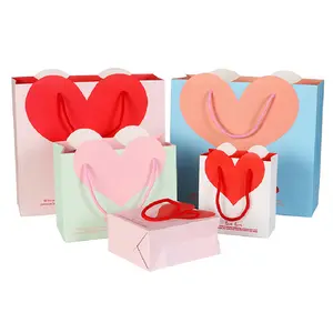 居易爱心礼品袋心形彩色创意购物婚礼退货礼品袋带扭曲手柄婚礼情人节