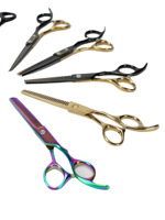 Ciseaux de coiffure en acier inoxydable pour droitiers, ciseaux plats de barbier, couleur multi-titane, outils de coiffure professionnels tranchants