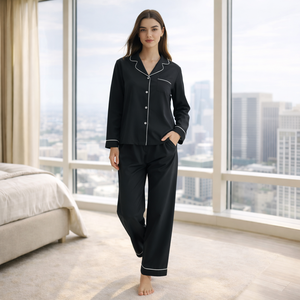 Pigiama da Donna Personalizzato con Logo, Maniche Lunghe, Lunghezza Intera, in Cotone Effetto Nuvola, Morbido, Traspirante, Liscio, Stile Lussuoso e alla Moda - Product Image 1