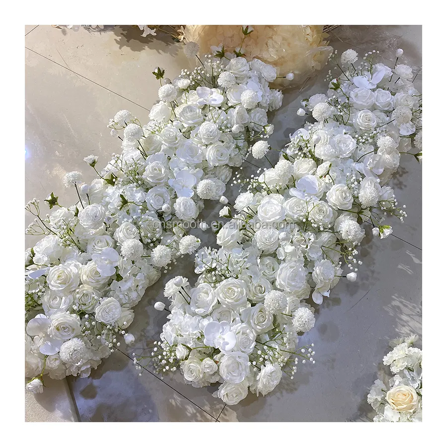 Wedding Party Supplies White Rose Baby Breath Floral Table Runner Artificial Flower Panel Sweetheart Table Decoration Flower