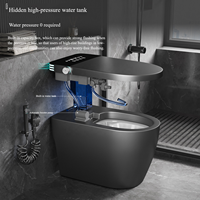 WC intelligent gris mat sans réservoir, monobloc allongé, avec bidet à chasse automatique, siège chauffant, affichage LED et désodorisant