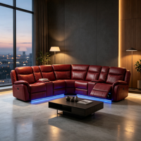 Canapé d'angle inclinable électrique en cuir synthétique, sièges de cinéma maison avec éclairage LED et porte-gobelets pour salon