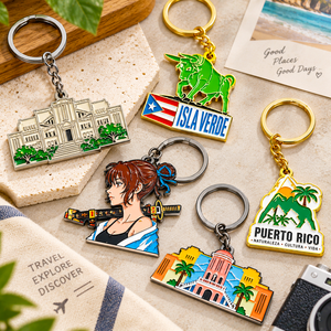 Porte-clés en métal souvenir de Porto Rico, alliage de zinc, forme irrégulière, design anime, fait main, cadeau de voyage, OEM ODM - Product Image 1