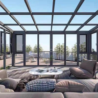 Véranda résidentielle moderne autoportante avec structure en aluminium et toit en verre trempé - Serre de terrasse extérieure 4 saisons