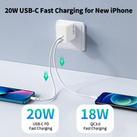 Cargador GaN Portátil Eupore con 2 Puertos USB-C PD de 20W, Carga Rápida QC3.0, Diseño Plegable para Teléfonos Móviles
