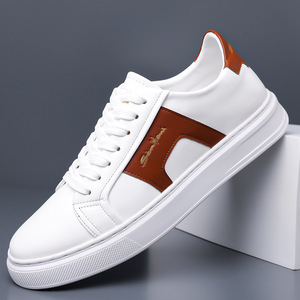 Zapatillas Casuales para Hombre, Blancas, Punta Redonda, con Cordones, Suela de Goma, Entresuela de EVA, para Todas las Temporadas, Estilo Sólido, Zapatos para Caminar - Product Image 1