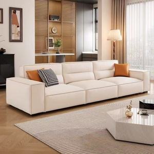 Cream Tech Fabric <b>Sofa</b> Modern Minimalist High Back Straight Line L Shaped <b>For</b> Small Living Rooms And Apartments - Product Image 1