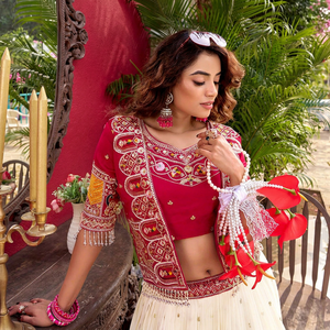 Ensemble Lehenga Choli brodé traditionnel pour femme, tenue ethnique longue, idéal pour mariage et festivals, en coton extensible, coupe ample - Product Image 6