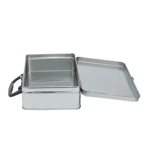 Custom printed blank tin lunch metal box with handle with lock