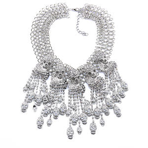 2019 הכי חדש בעבודת יד תכשיטים אפור/לבן/זהב ריינסטון שלד גולגולת תליוני ביב הצהרת עבור נשים קולר שרשראות - Product Image 2