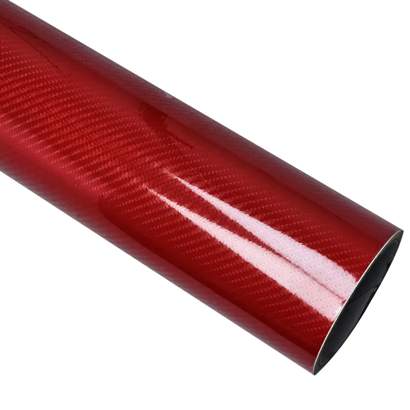 Autocollants en fibre de carbone 6D rouge brillant de 18m * 1.52m sur vinyle adhésif pour films de carrosserie film d'emballage extérieur