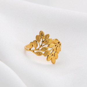 Leaf Pattern Stainless Steel <b>Open</b> <b>Ring</b> 18K Gold Plated Unisex Fashion Jewelry Gift For Summer - Product Image 1