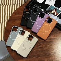 Étui de luxe en TPU mat souple avec texture cuir litchi et aimant, couleur bonbon, compatible avec les modèles 16/15/14 Plus/17/13/12/11 Pro, compatible avec la charge sans fil