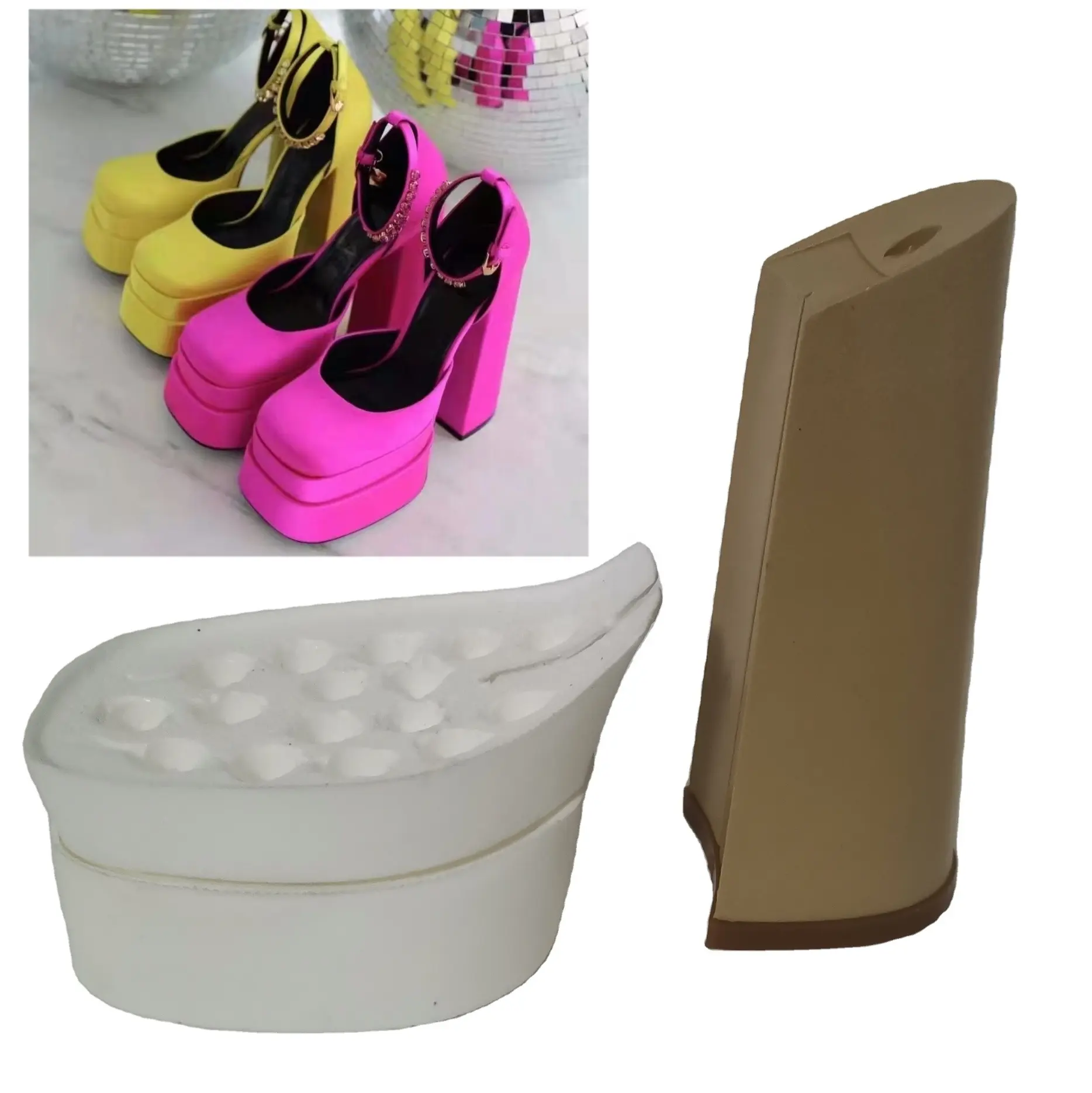 Shoe making 15cm high block heel and 5.5cm front platform part