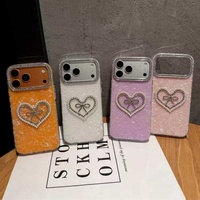 Funda de Teléfono Móvil con Diseño de Corazón y Lazo de Diamantes, en Mármol Cristalino IMD, para iPhone 11 12 13 14 15 16 17 Pro Max, para Chicas