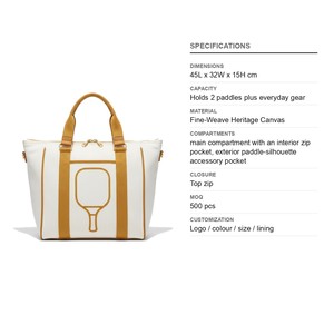 Sac fourre-tout en toile fine tissée Heritage pour club de pickleball, capacité 2 raquettes, logo personnalisé, vente en gros, sac de sport pour tennis et padel - Product Image 6