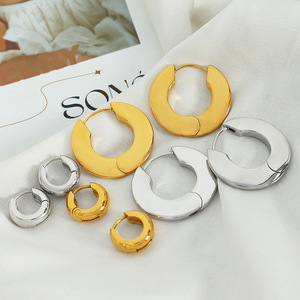 Geometric Hoop Earrings Gold Silver U Shape <b>Titanium</b> Steel Everyday Wear Unisex - Product Image 1