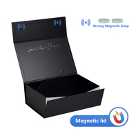 Boîte cadeau magnétique pliable noire mate de luxe, impression argentée personnalisée, emballage plat pour cadeau électronique