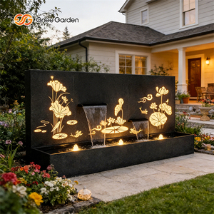 น้ำพุติดผนังกลางแจ้งแบบโมเดิร์น Gnee Garden พร้อมไฟ LED โครงเหล็กชุบสังกะสี ผิวสัมผัสธรรมชาติ ทนทานต่อสภาพอากาศ ติดตั้งบนพื้น - Product Image 1