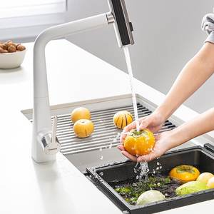 Fregadero de Cocina Grande de una Sola Pieza de Cuarzo Blanco Cielo Estrellado, de Fácil Limpieza, Acabado Granito, para Instalar Bajo Encimera - Product Image 1