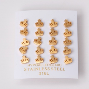 Aretes de Acero Inoxidable 316L para Niños Pequeños, Diseño de Joyería Personalizada con Corte Simple, 10 Pares/tarjeta, Juego de Aretes - Product Image 5