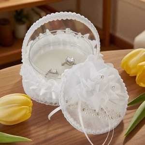 Rustikale Hochzeitsringbox für Eheversprechen, cremefarbenes Stoff-Ringkissen als Alternative, quadratische Schatulle für Braut und Bräutigam, zur Aufbewahrung und Dekoration - Product Image 4