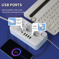 Multiprise de protection contre les surtensions avec prise EU mince, obturateur de sécurité, multiprise Schuko avec charge rapide USB-C pour bureau et voyage