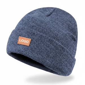 หมวกบีนนี่ถักลายหัวกะโหลกมีกระดุมข้อมือเดี่ยวหมวกบีนนี่ถักแบบเรียบสำหรับฤดูหนาวโลโก้ออกแบบได้ตามต้องการ - Product Image 1