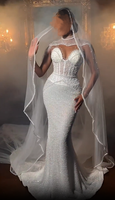 AL1816 2025 Robe de Mariée Sirène Luxe Personnalisée en Satin Blanc Perle Élégante avec Voile Châle Brodée pour la Mariée
