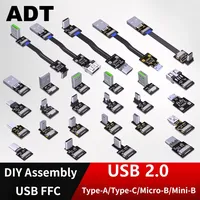 Kabel Adaptor FFC Konektor USB2.0 FPC Super Flat Right Angle 90 Elbow Tipe-A/USB-C/Micro-B/Mini-B Male untuk Data & Pengisian Daya FPV