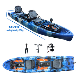 Kayak à moteur 4,2 m (14 pieds) pour 2 personnes avec propulseur, double siège, moteur, aileron, canoë, bateau de pêche, kajak motorisé en PE - Product Image 1
