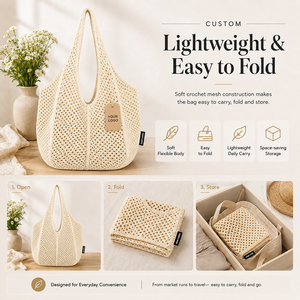 Sac fourre-tout en crochet fait main, réutilisable, écologique, pour le marché, la plage, les courses, l'été, léger, pliable, à porter sur l'épaule, pour femmes - Product Image 2