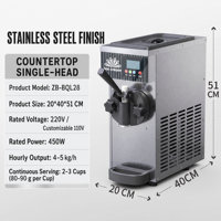 Machine à glace molle professionnelle à saveur unique en acier inoxydable pour comptoir, idéale pour les cafés et les pâtisseries