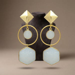 Pendientes Colgantes de Latón Chapado en Oro Hechos a Mano con Piedra Lunar, Estilo Étnico Bohemio para Mujeres y Unisex - Product Image 2