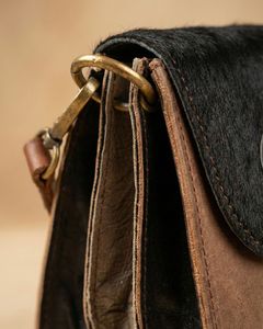 Vintage Genuine <b>Leather</b> <b>Crossbody</b> <b>Bag</b> With Buckle Closure Black Fur Flap All Seasons Women's Mini <b>Bag</b> - Product Image 5