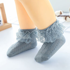 Nouvelle Arrivée Vente en Gros Chaussettes en Coton Confortables pour Bébé Fille, Respirantes, Tricotées, Couleur Unie, avec Dentelle et Volants, Style Princesse - Product Image 5