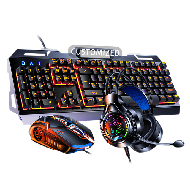 New Arrivals Mechanical RGB Back Light Keyboard Mouse Headset Combination Wired Desktop 104-Button Gaming Combo