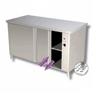 Table chauffante en acier inoxydable avec portes coulissantes - Product Image 1