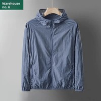 Jaket Tipis Pria Anti-Ultraviolet Anti-Kerut Bernapas Bahan Sutra Es Model Slim Fit Kerah Kancing Penutup Ritsleting