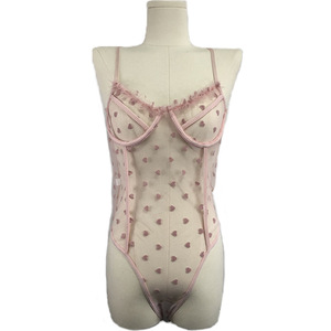 Body sexy transparente con aros y estampado de corazones para mujer, diseño sin mangas en tela elástica - Product Image 3